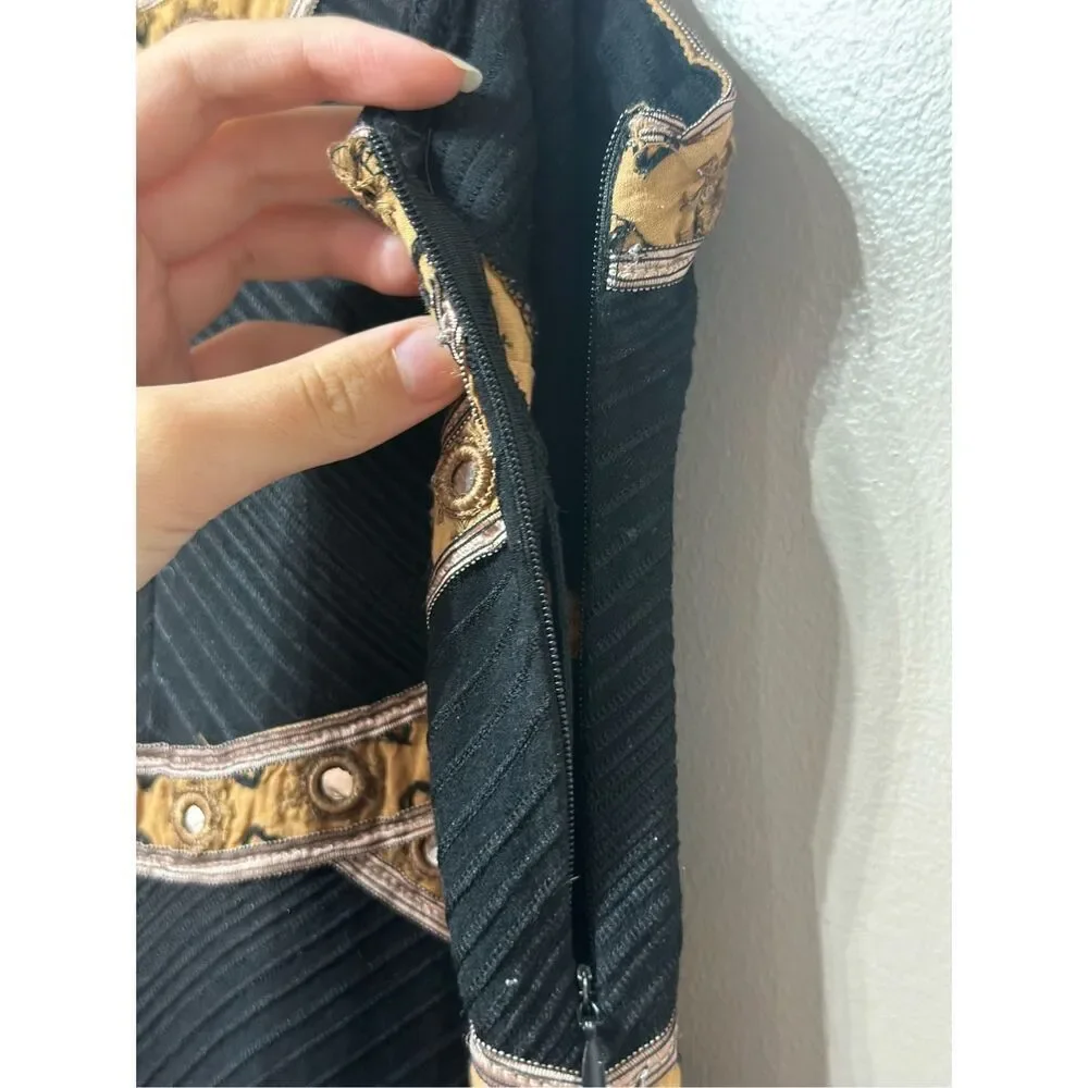Free People Egyptian Nefertiti Embellished Black Mini Dress Women's Small